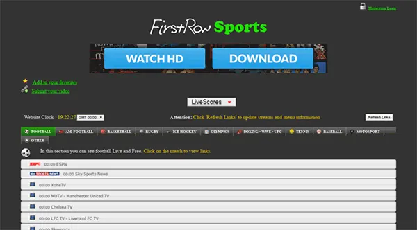 FirstRowSports homepage